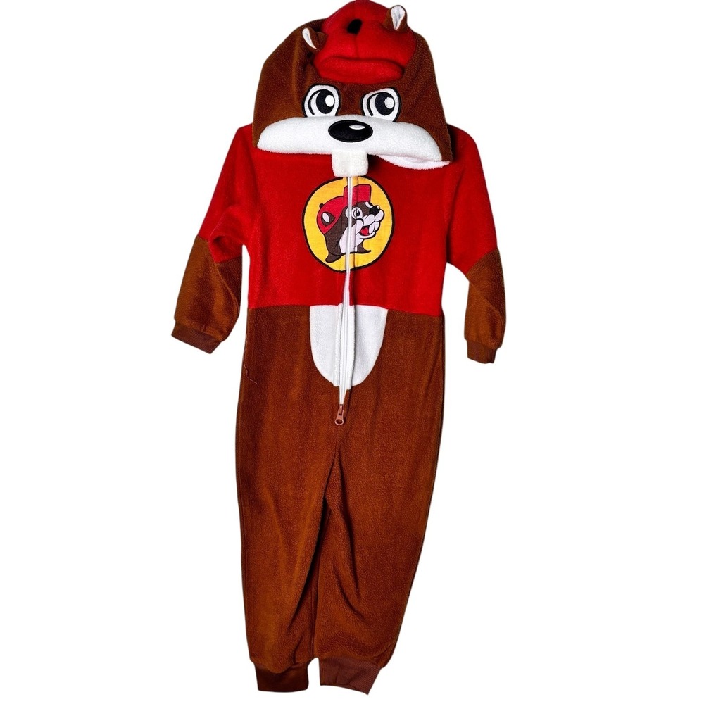 Toddlers Bucees Beaver Fleece Hooded Pajama Costume Jumpsuit Sleepwear 3T